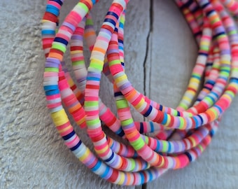 4mm Multicoloured Heishi Beads 16" Strand Bright Colours Polymer Clay Jewellery Making Crafts Findings - BOHOSEASON