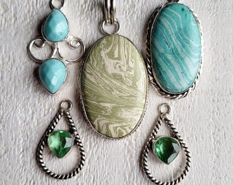 Gemstone Pendants Green Turquoise Oval Teardrop choose - BOHOSEASON
