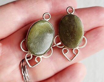 1 Pair Jade Gemstone Pendants Green Earring Findings  - BOHOSEASON