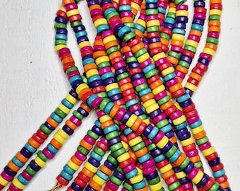 Mixed Bright Coloured Wooden Rondelle Beads 16" Strand Jewellery Making Crafts Findings - BOHOSEASON