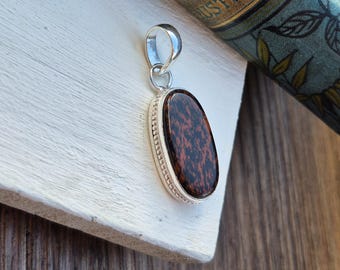 Mahogany Obsidian Gemstone Pendant Oval Shaped 925 Silver Plated Browns - BOHOSEASON