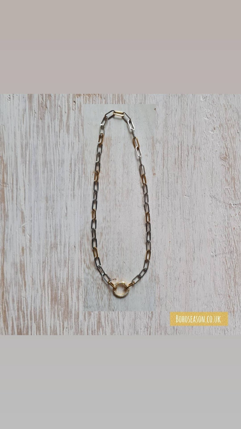 BOHOSEASON Silver Gold Paperclip Chain Necklace Pave Carabiner Neckmess Layered Necklace