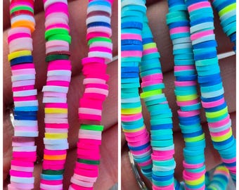 8mm Heishi Beads Polymer Clay 16" Strand Pink Blue Mixed Jewellery Making Crafts Findings - BOHOSEASON
