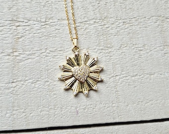 Cz Heart Pendant Necklace 26" Fine Chain 18k Gold Plated Valentines Day Gift - BOHOSEASON