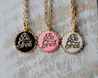 Bottle Top Pendant 18k Gold Plated 18" Chain Necklace Pink Black White - BOHOSEASON