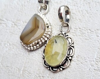 Banded Agate or Yellow Quartz Gemstone Pendants 925 Silver Plated - BOHOSEASON