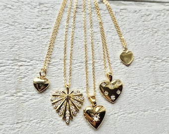 Heart Pendant Necklaces 18k Gold Plated Czs Locket Valentines Day Gift Choose - BOHOSEASON