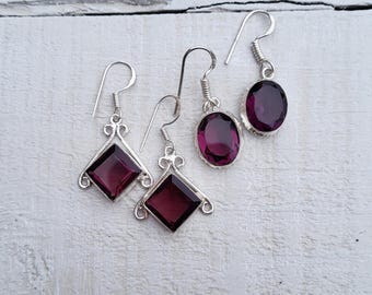Amethyst Gemstone Earrings Oval Diamond Drops Pierced choose - BOHOSEASON