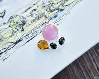 Gemstone Pendant Topaz Pink Jade Black Onyx 925 Silver Plated - BOHOSEASON