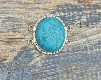 Faux Turquoise Connector Pendant 925 Silver Plated Oval Shaped - BOHOSEASON