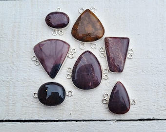 Large Brown Jasper Connectors 925 Silver Plated Jewellery Making Findings - BOHOSEASON