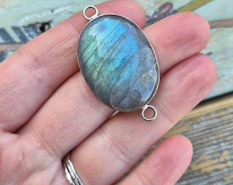 Labradorite Gemstone Connector Pendant  925 Silver Plated Jewellery Making Findings  - BOHOSEASON