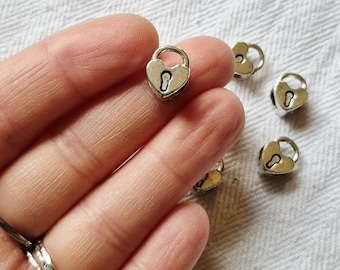 6x Heart Lock Silver Plated Beads Jewellery Making Findings Crafts - BOHOSEASON