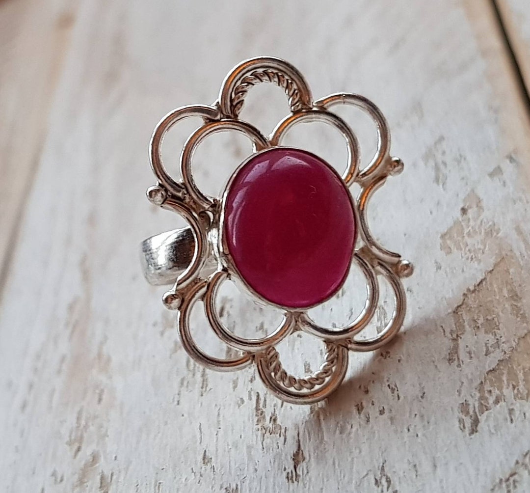 Dyed Pink Jade Gemstone Ring Oval Design Size 7 US/UK M - Etsy
