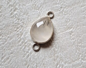 Rutilated Quartz Gemstone Teardrop Connector Pendants 925 Silver Plated Choose - BOHOSEASON