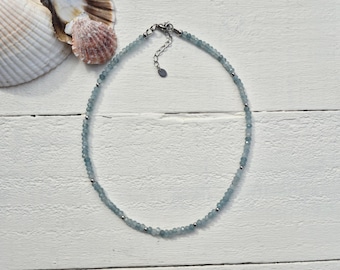 Aqua Malaysian Jade Beaded Necklace Stainless Steel - BOHOSEASON