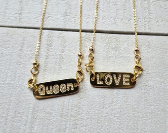 Queen or Love Cz Pendant Necklace 18k Gold Plated Valentines Day Gift Choose - Bohoseason