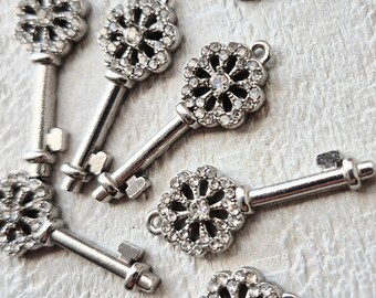 Stainless Steel CZ Key Pendant Silver Jewellery Findings Charms - Bohoseason