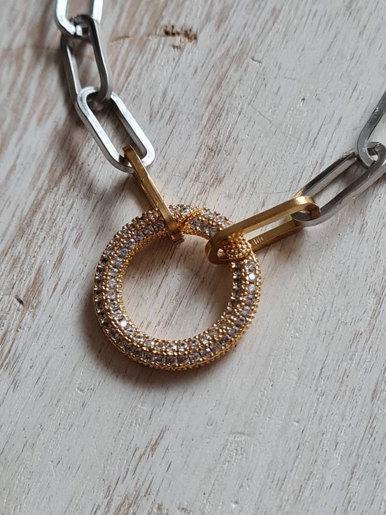 BOHOSEASON Silver Gold Paperclip Chain Necklace Pave Carabiner Neckmess Layered Necklace