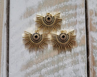 Evil Eye Golden Pendant Sunburst Pave CZ's 13mm Jewellery Findings Charms - Bohoseason