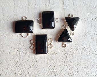 Black Agate Gemstone Connectors Rectangular Triangular Jewellery Making Findings 925 Silver Plated Choose - BOHOSEASON