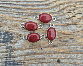 Red Jasper Gemstone Connectors 925 Silver Plated Jewellery Making Findings - BOHOSEASON