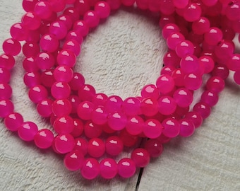 8mm Hot Pink Glass Beads 16" Strand Jewellery Making Crafts Findings - BOHOSEASON
