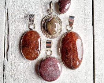 Gemstone Pendants Sunstone Jasper Oval Round Browns choose - BOHOSEASON