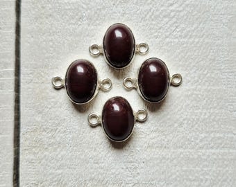 Brown Onyx Gemstone Connectors Oval 925 Silver Plated Choose - BOHOSEASON