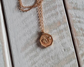 18k Gold Plated Hexagonal Butterfly Charm Pendant and Cable Chain Necklace 18" - BOHOSEASON