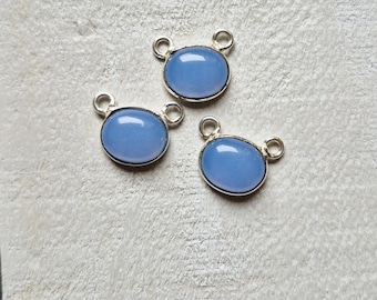Blue Chalcedony Gemstone Connectors Pendants Oval 2 Holes 925 Silver Plated - BOHOSEASON