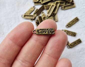 Antique Bronze Made with Love Tags x10 Jewellery Making Crafts Findings - BOHOSEASON