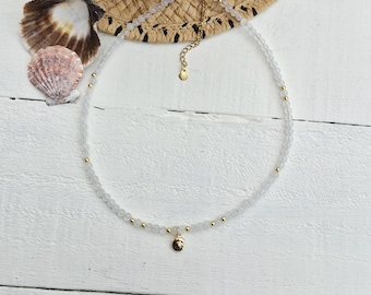 Gold Shell White Jade Gemstone Necklace 18k Gold Plated - BOHOSEASON