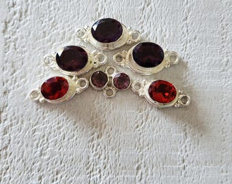 Amethyst & Garnet Faceted Gemstone Connectors Oval 925 Silver Plated Jewellery Making Findings - BOHOSEASON