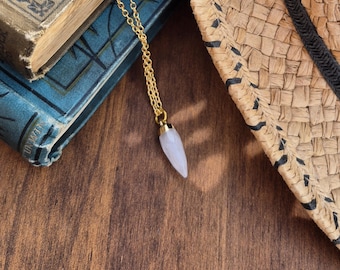 White Agate Gemstone Pendant 18k Gold Plated Necklace Chain - BOHOSEASON