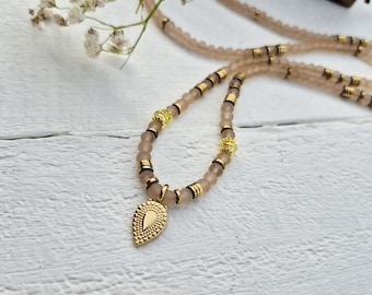 Nude Seaglass Beaded Necklace 18k Gold Plated Pendant Beads 60cm - BOHOSEASON