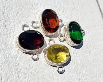 Coloured Glass Faceted Faux Gemstone Connectors 925 Silver Plated Choose - BOHOSEASON