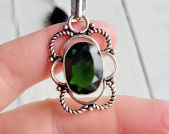 Diopside Gemstone Pendant Green Faceted Stone 925 Silver Plated - BOHOSEASON