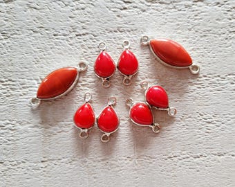 Red Coral and Agate Gemstone Connectors Leaf Teardrop Shaped Jewellery Making Findings - BOHOSEASON