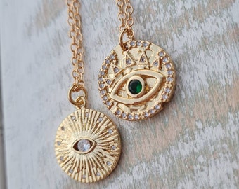 Evil Eye 18k Gold Plated Pave Pendant Necklace 18" Chain - BOHOSEASON