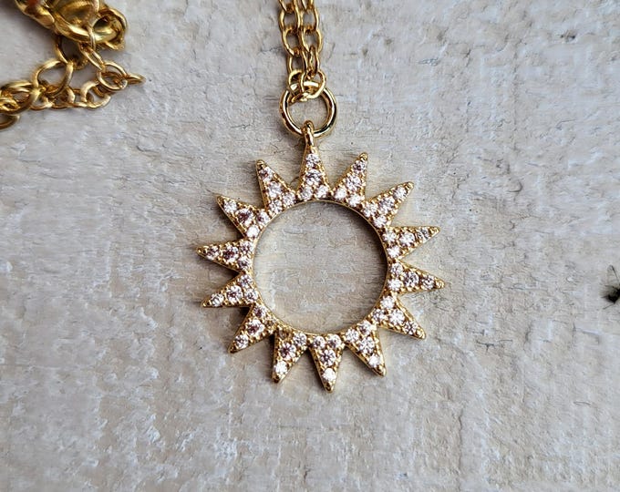 Featured listing image: Sun Cz's Pendant Chain Necklace 18k Gold Plated - BOHOSEASON