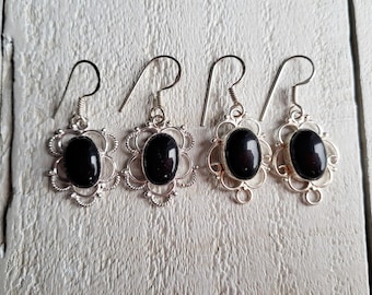 Black Onyx Gemstone Earrings Drops Pierced 925 Silver Plated Choose - BOHOSEASON