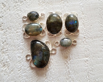 Labradorite Gemstone Connectors Pendants 925 Silver Plated Sizes Vary Choose - BOHOSEASON