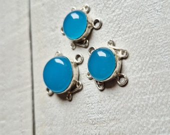 Blue Chalcedony Gemstone Connectors Round 925 Silver Plated Choose - BOHOSEASON
