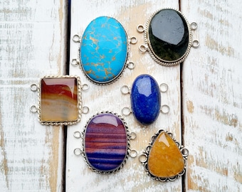 Gemstone Connectors Large Oval Rectangle Lapis Lazuli Agate Varies  - BOHOSEASON