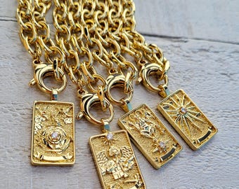 Tarot Card Pendant Chunky Chain Necklace 18k Gold Plated 60cm - BOHOSEASON