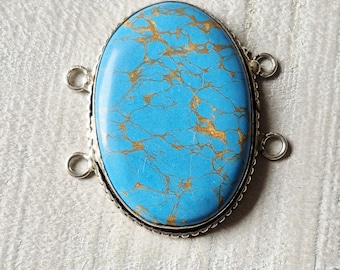 Magnesite Gemstone Connector 925 Silver Plated 4 Hole Turquoise  - BOHOSEASON