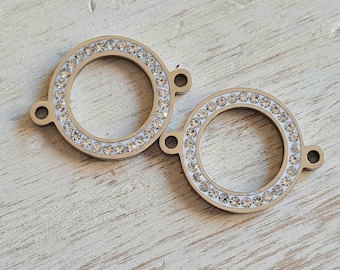 Silver Pave Round Connectors 2 Holes Pendant Jewellery Findings - Bohoseason