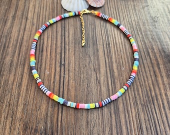 Multi Bright Stripes Heishi Necklace 18k Gold Plated Boho Jewellery - BOHOSEASON