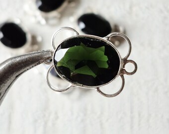 Diopside Dark Green Faceted Gemstone Connectors 925 Silver Plated Jewellery Making Findings - BOHOSEASON